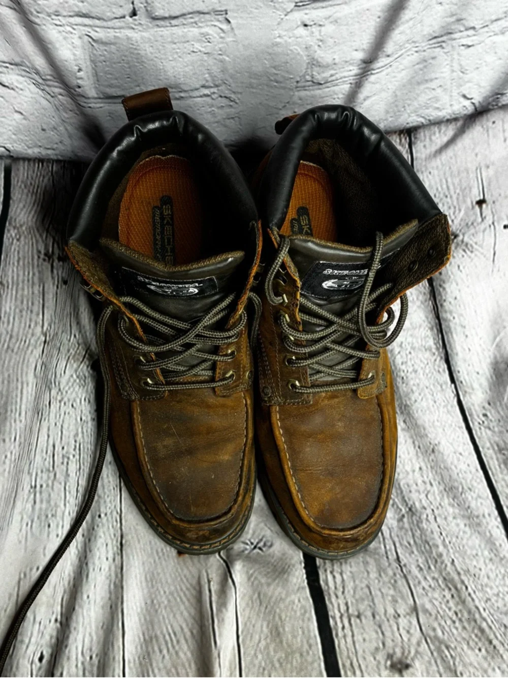 Skechers‎ Bruiser 6643 Men’s Brown Leather Lace Up Lug Sole Boots Size 12 GUC